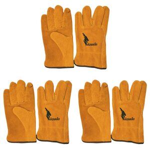PAKNADA Cow Split Leather Gloves 3Pairs Heavy Duty Industrial Gardening Work